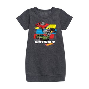 Girls' - Hot Wheels - Its My Birthday Graphic Short Sleeve Fleece Dress - 1 of 2
