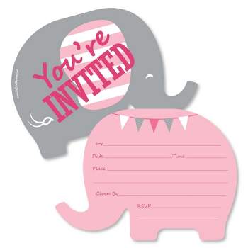 Big Dot of Happiness Pink Elephant - Shaped Fill-in Invitations - Girl Baby Shower or Birthday Party Invitation Cards with Envelopes - Set of 12