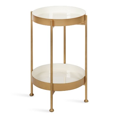 Kate and Laurel Nira Round Metal Side Table, 15x15x24, White and Gold