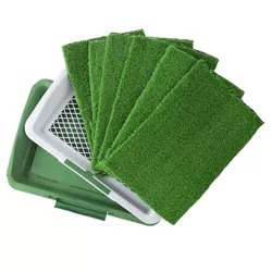 Pet Adobe Artificial Grass Potty Trainer Mat Set Plus 5 Extra Mats, White and Green