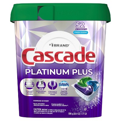 Cascade Platinum Plus Action Pacs Dishwasher Detergent - Fresh - 52ct/28.4oz