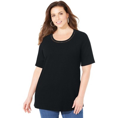 Catherines Women's Plus Size Suprema Embroidered Scoopneck Tee