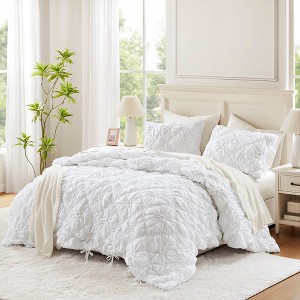 Sapphtopaz Comforter Set Puffy Bedding Set Elastic Ruching Embroidery Textured Floral Quilting Quilt - 1 of 4