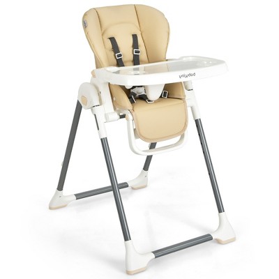 Image of Babyjoy Foldable Baby High Chair w/ Double Removable Trays & Book Holder Beige