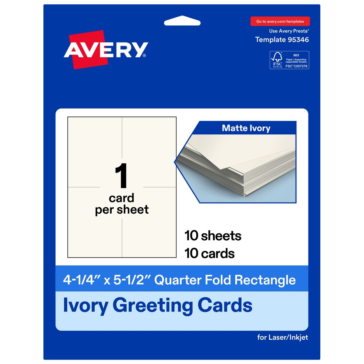 Avery Matte Ivory Greeting Cards, 4-1/4" x 5-1/2" Rectangle Quarter Fold