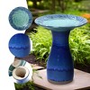 LuxenHome 20" Elegant Tall Ceramic Bird Bath for Outside with Leaf Pattern, Deep Cobalt Blue - 4 of 4