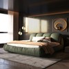 TiramisuBest King Size Luxury Upholstered Platform Bed with Oversized Padded Backrest and Solid Wood Frame - Green Solid Design - 3 of 4