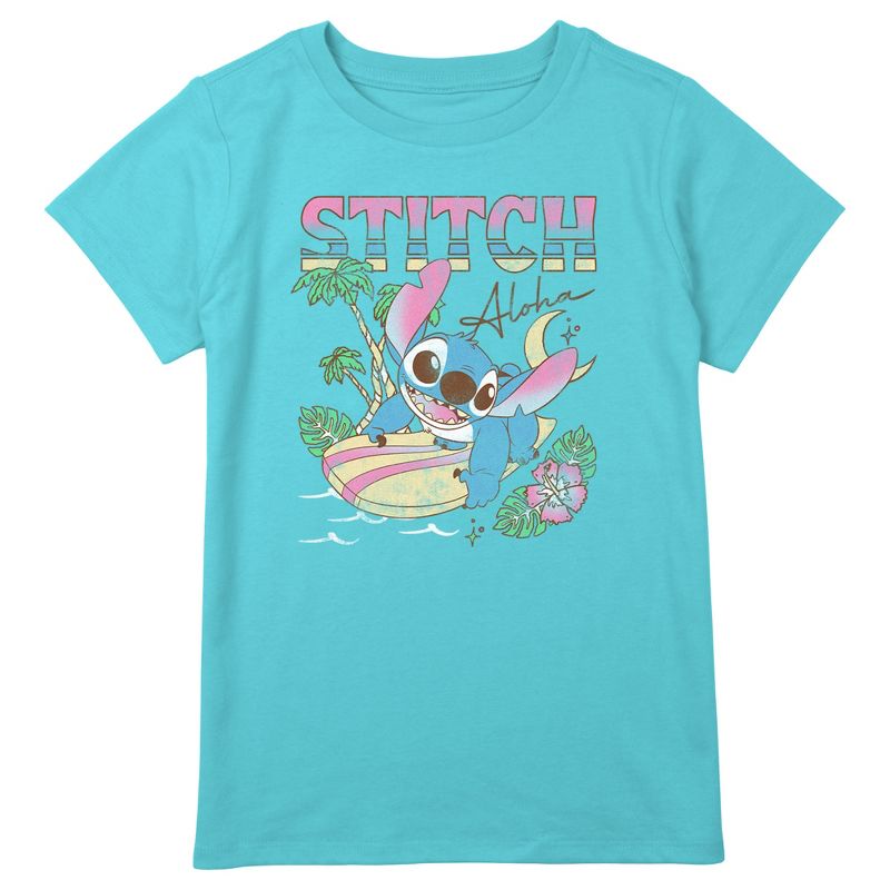 Girl's Lilo & Stitch Surfing Stitch T-Shirt, 1 of 4