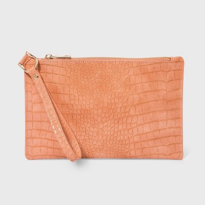 Large Alligator Print Pouch Wristlet - A New Day™ Coral Orange