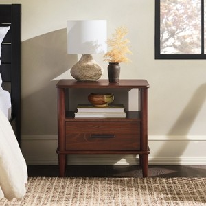 TIRAMISUBEST Walnut Transitional Solid Wood Spindle Nightstand - A Sleek, Versatile Addition for Bedroom and Living Room - 1 of 4