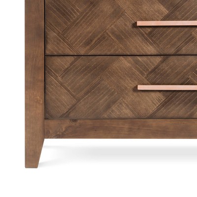 Kieran Transitional Toasted Chestnut 5-Drawer Chest with Herringbone Pattern