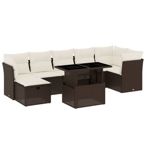 vidaXL 8 Piece Patio Sofa Set with Cushions Brown Poly Rattan - Brown and Cream without storage - 1 of 4