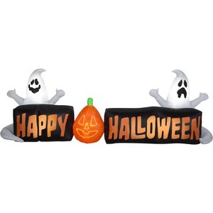 Gemmy Lightshow Airblown Inflatable Micro Lights Sign Happy Halloween w/Ghosts and JOL Scene (White), 3 ft Tall - 1 of 2