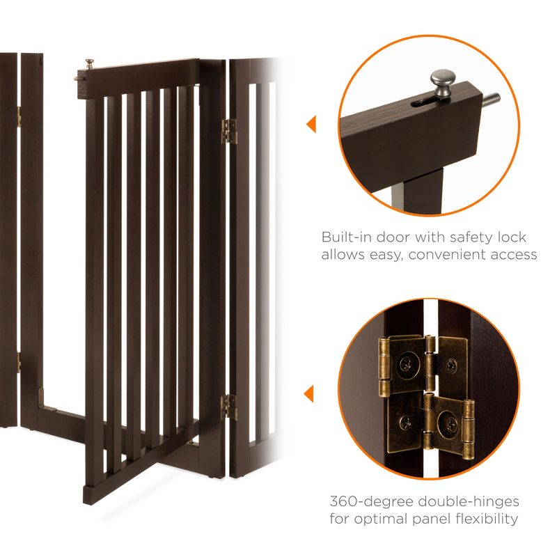 Best Choice Products 31.5in 3-Panel Freestanding Wooden Pet Gate w/ Walk Through Door, Adjustable Pen, 4 of 7