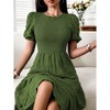 Women's Puff Short Sleeve Smocked Midi Dress Casual Summer Floral Print Elastic Waist Tiered A Line Maxi Dress - 4 of 4