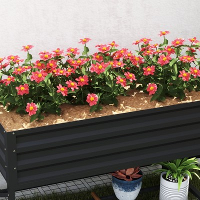 Gray Galvanized Metal Raised Garden Bed with Storage Shelf