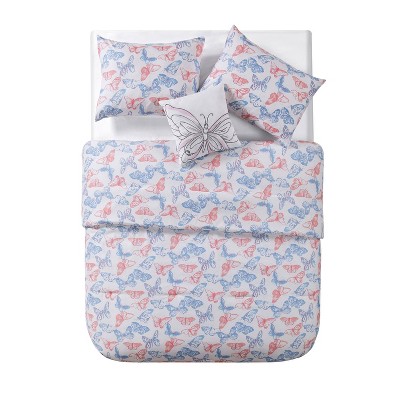 Full Purple and Pink Microfiber Butterfly Comforter Set