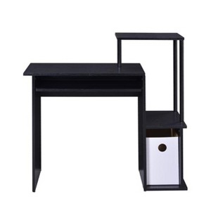 Vynxaria Black Computer Desk with Keyboard Tray and Open Shelving Sturdy Metal Frame Modern Black Office Desk - 1 of 4