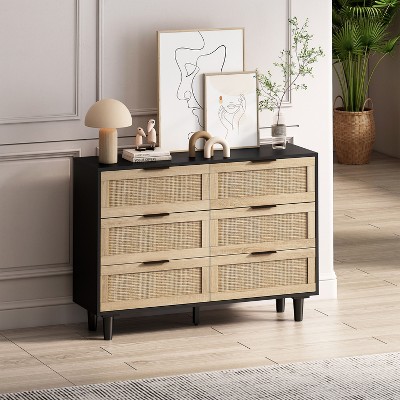 VYNXARIA 51.18inch 6-Drawers Rattan Storage Cabinet Rattan Drawer,for Bedroom,Living Room