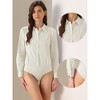 INSPIRE CHIC Women's Collared Business Casual Button Down Long Sleeves Bodysuit Leotard Shirt - 2 of 4