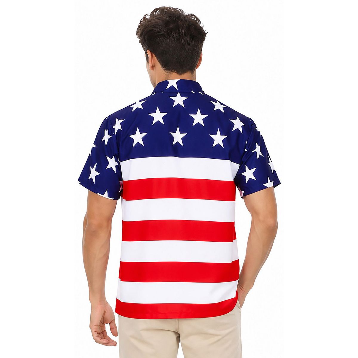 LA LEELA Mens Hawaiian Shirts Short Sleeve Button Down Shirt Mens 4th of July Patriotic Shirts Casual Holiday Summer Party Shirts Funny 3XL Red Flags - thumbnail 2
