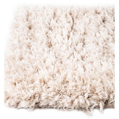 Off-White Linen Shag Rectangle Area Rug 5'1" x 8'