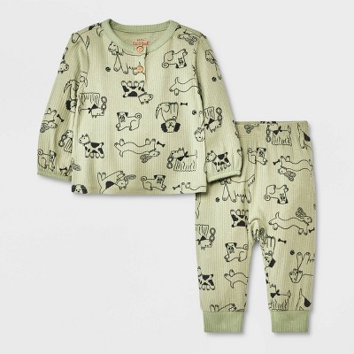 Image of Baby Boys' 2pc Dog Ribbed Top & Bottom Set - Cat & Jack™ Green 12M