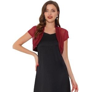 INSPIRE CHIC Women's Cap Sleeve Business Open Front Sheer Mesh Crop Bolero Shrug - 1 of 4