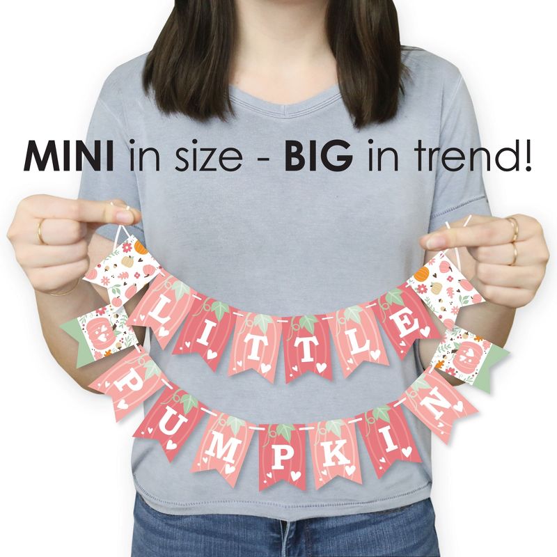 Big Dot of Happiness Girl Little Pumpkin - Fall Birthday Party or Baby Shower Mini Pennant Banner, 3 of 8