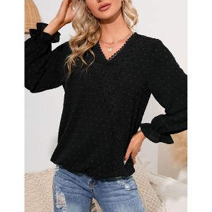 Womens Tops Long Sleeve Shirts V Neck Sweatshirt for Women Fall Fashion Trendy Clothes Casual Blouses - 1 of 4