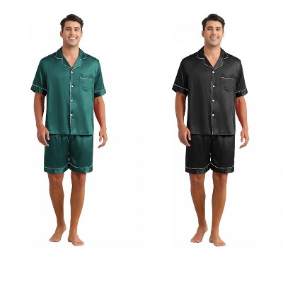 INSPIRE CHIC Men's 2 Pack Sleepwear Classic Soft Short Sleeve Satin Pajamas Set