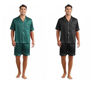 INSPIRE CHIC Men's 2 Pack Sleepwear Classic Soft Short Sleeve Satin Pajamas Set - 1 of 4