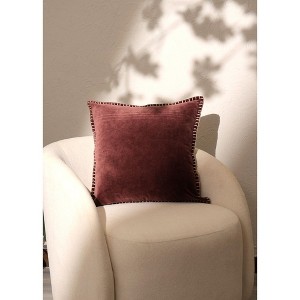 Kumasinova 19x19 Inches Square Stonewashed Cotton Velvet Throw Pillows,Couch Pillows with Decorative Handstiched Edges,Decorative Pillows for Bed - 1 of 4