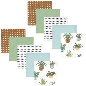 Hudson Baby Flannel Cotton Washcloths, Plants 10 Pack, One Size - 1 of 4