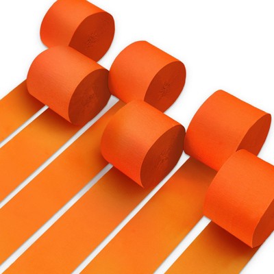 PartyWoo Crepe Paper Streamers Orange 6 Rolls 492 ft 1.8 In x 82 Ft Roll