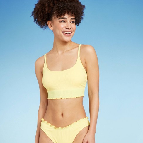 Women s Ribbed Lettuce Edge Longline Bikini Top Wild Fable Yellow M Target