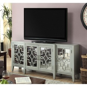 ORRD   Antique Gray Console Cabinet - 4 Door Storage with Ornamental Detail, Assembled TV Stand & Server - 1 of 4