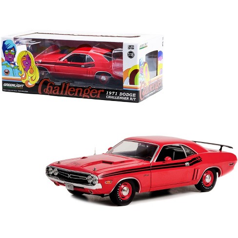 1971 Dodge Challenger R/T Bright Red with Black Stripes 1/18 Diecast Model  Car by Greenlight