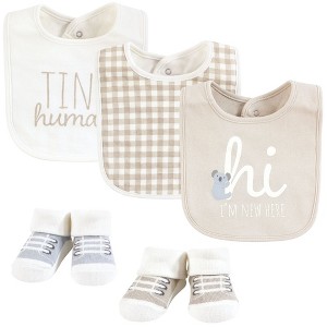 Hudson Baby Cotton Bib and Sock Set, New Here, One Size - 1 of 4