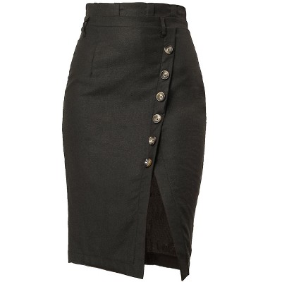 Allegra K Women's Button Decor Split Belted  Vintage Midi Pencil Skirt