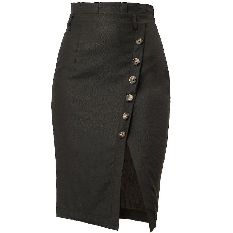 Allegra K Women's Vintage Button Decor Belted Split Front Knee Length Pencil Skirt, 1 of 7
