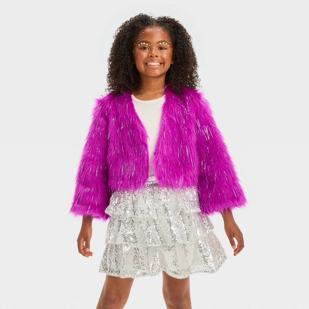 Kids' one size age 7-14 Pop Star Faux Fur Cropped Halloween Costume Jacket One Size Fits Most - Hyde & EEK! Boutique™