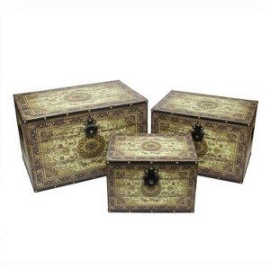 Northlight Set of 3 Oriental-Style Brown and Cream Earth Tone Decorative Wooden Storage Boxes 22" - 1 of 1