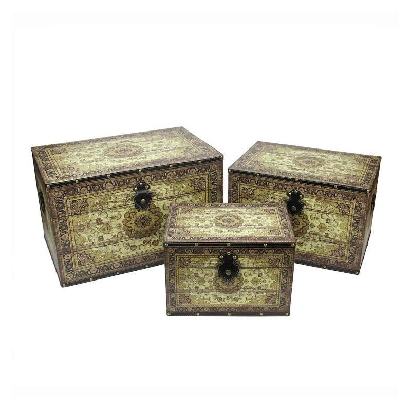 Northlight Set of 3 Oriental-Style Brown and Cream Earth Tone Decorative Wooden Storage Boxes 22", 1 of 2