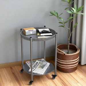 Mshliw Round 2-Tier Coffee Table with Wheels, Modern Metal Movable Side Table with Detachable Top, Rolling End Table for Living Room or Bedroom - 1 of 4