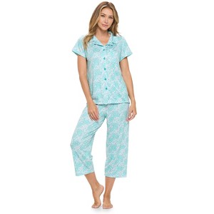 Casual Nights Women's Rayon Printed Short Sleeve Capri Pajama Set - 1 of 4