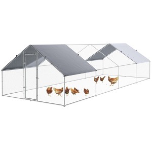 PawHut Galvanized Large Metal Chicken Coop Cage, Walk-in Enclosure, Poultry Hen House with UV & Water Resistant Cover - 1 of 4