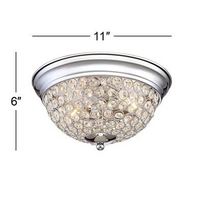 Gleaming Chrome 15" Crystal Bowl Flush Mount Ceiling Light Pair
