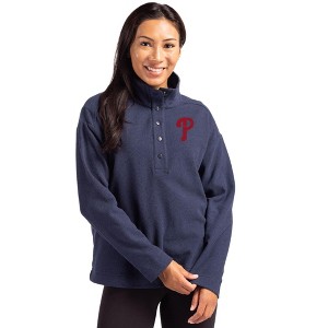 Philadelphia Phillies Cutter & Buck Hunts Point Eco Textured Fleece Recycled Womens Snap Pullover - 1 of 1