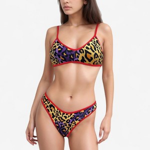 Anna-Kaci Women's Two Piece Bikini Set with Floral Print and Contrast Trim Scoop Neck and High Leg Bottoms - 1 of 4
